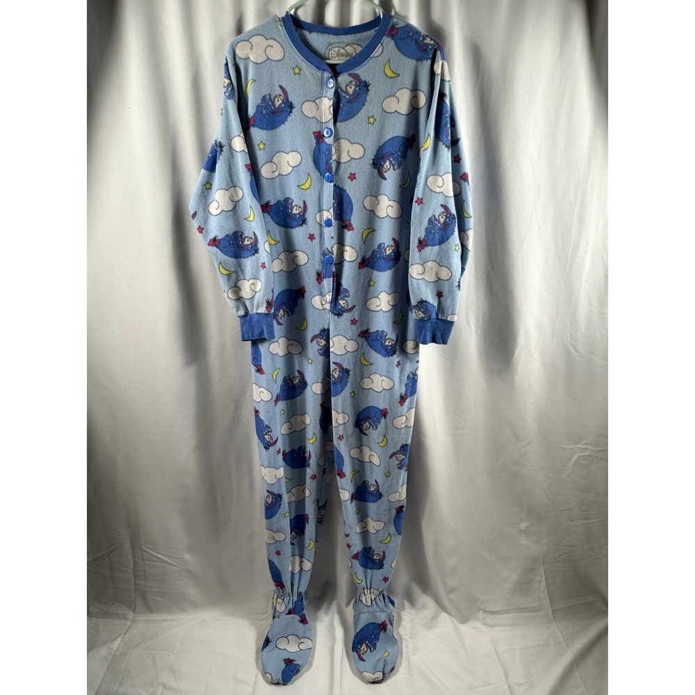 Disney Eeyore Blue Fleece Footed Pajamas One Piece Sleepwear Womens